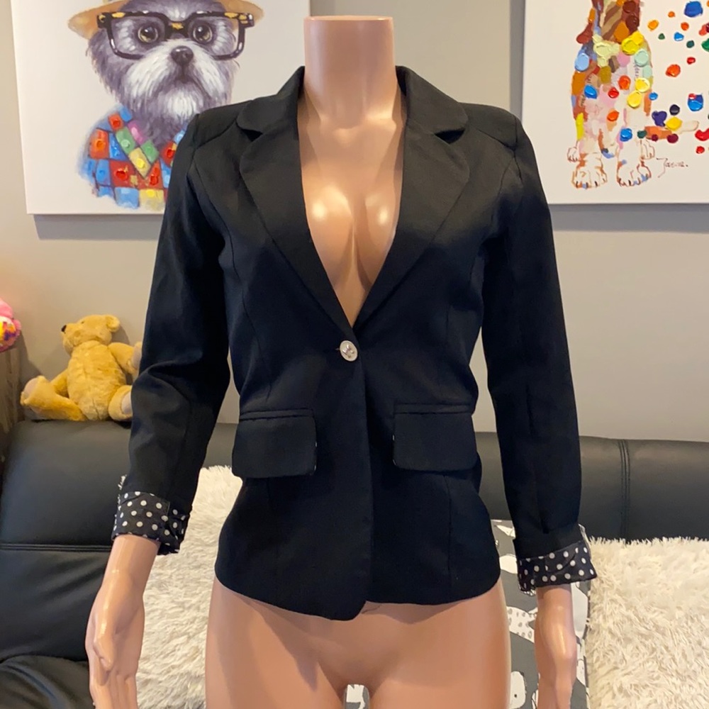 The Boutique Black Blazer Lightweight Button Front Business Casual Jacket S